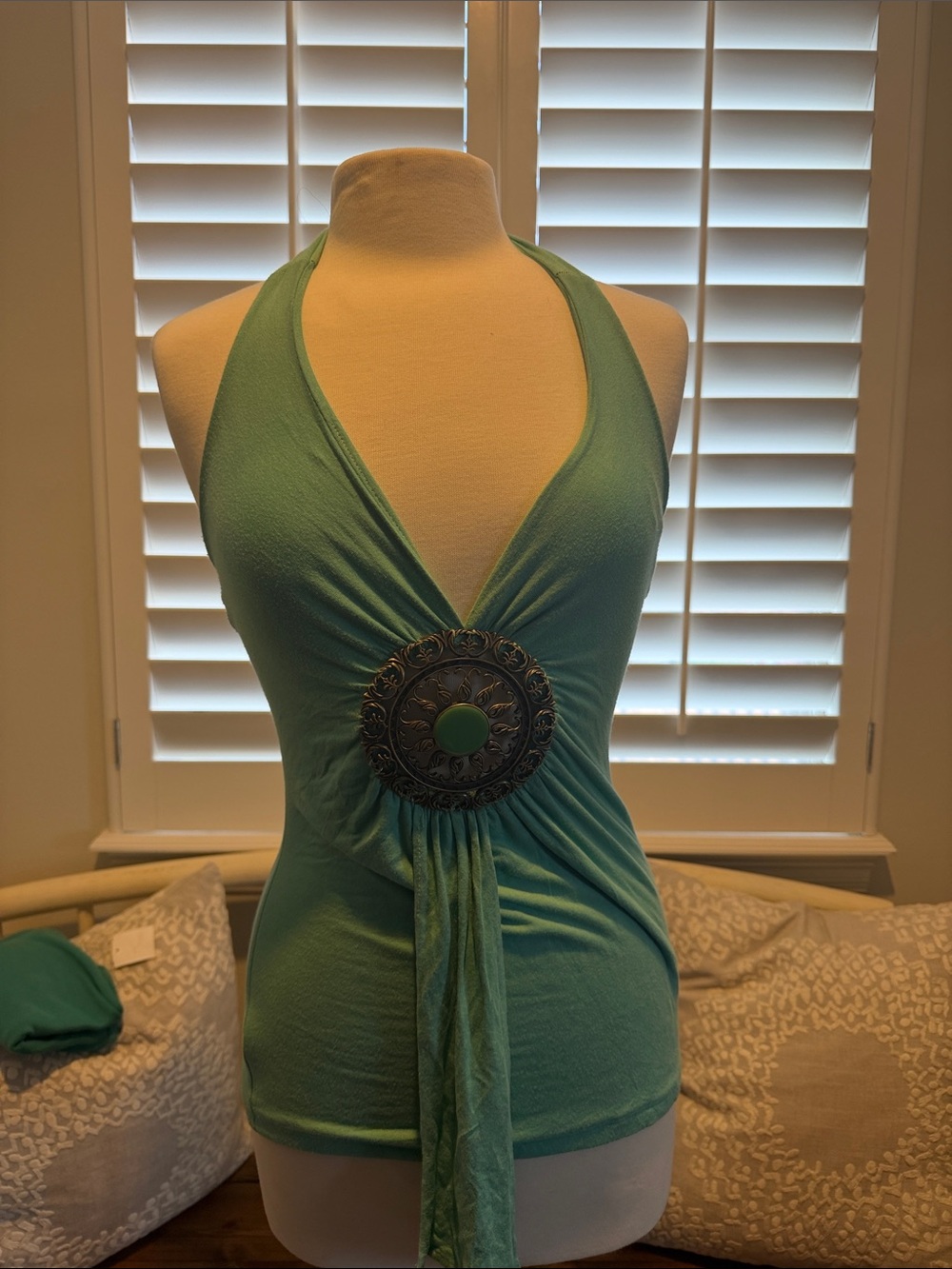 Sky brand Green Halter Top with Decorative Medallion, medium